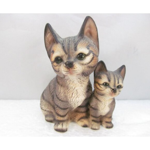 Vintage Harvey Knox Ceramic Brown Black Tabby Mom and Kitten Figurine - Picture 11 of 11